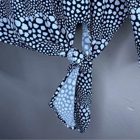 XL TALBOTS BLACK WHITE BLOUSE DOT PRINT LONG SLEEVE - Picture 4 of 10